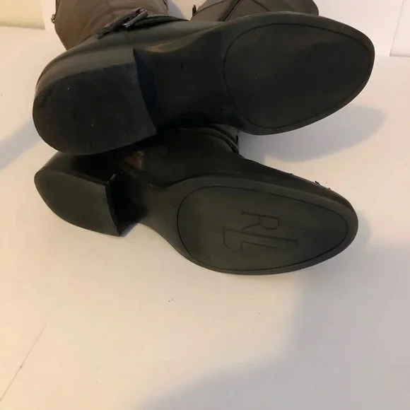 Lauren Ralph Lauren 7B Two Tone Brown and Black Leather Riding Boots Womens - Picture 9 of 14